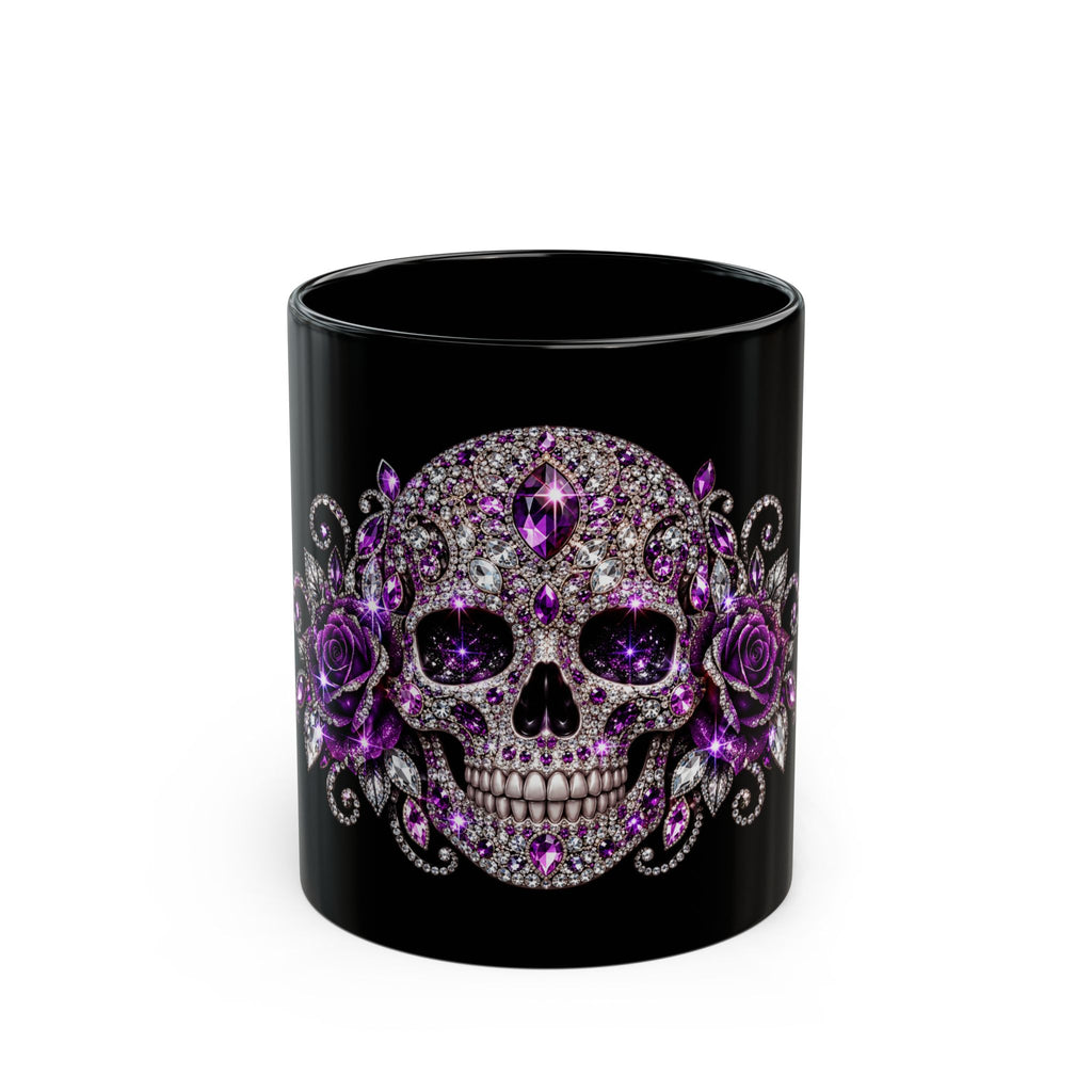 Black Mug — Purple Rhinestone Sugar Skull Mug (11oz/15oz)