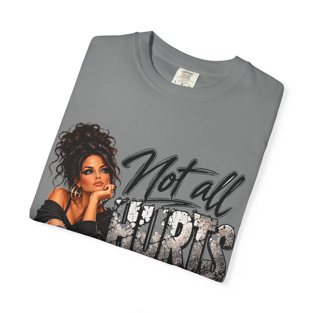 T-Shirt — "Not All Hurts Can Be Photographed" Graphic Tee (Sad Girl Illustration)