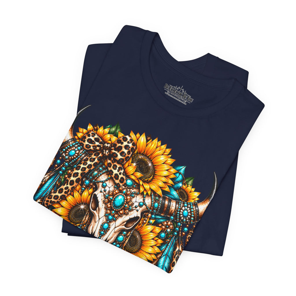 Boho Buffalo Skull Sunflower T-Shirt