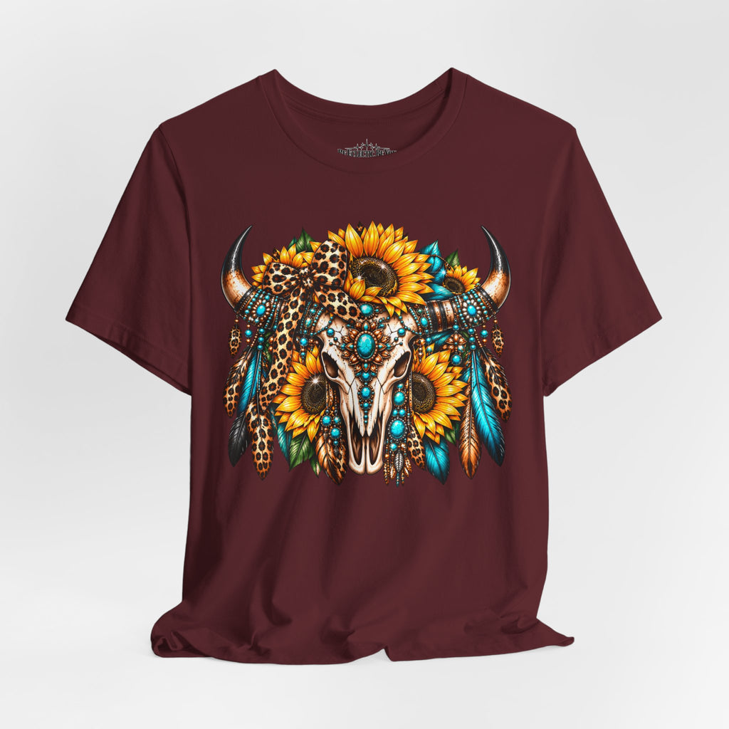 Boho Buffalo Skull Sunflower T-Shirt