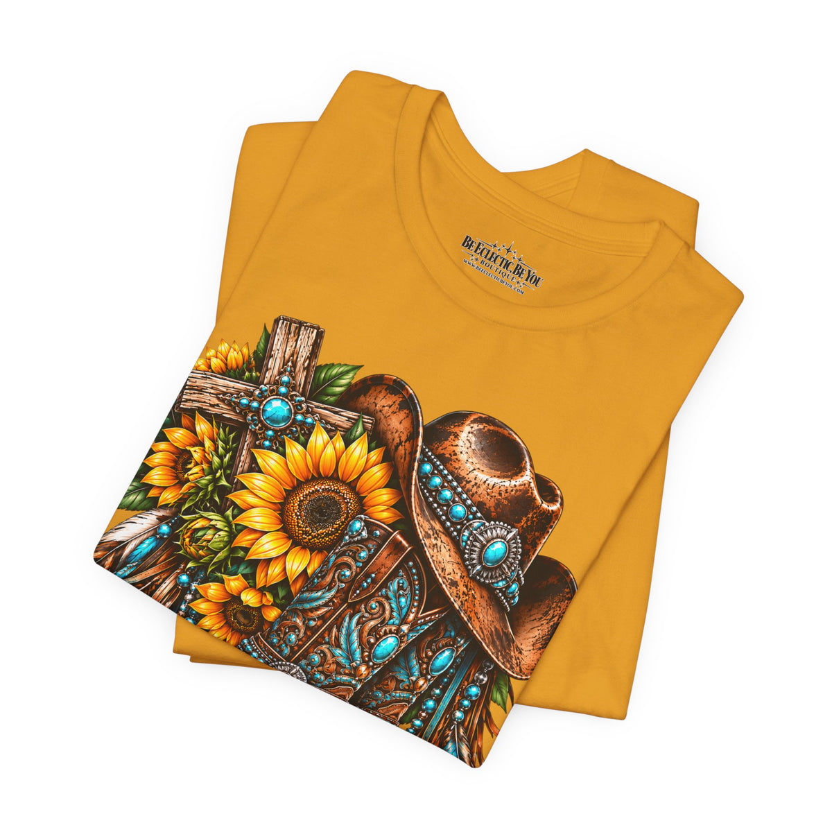 Western Cowboy Boots & Sunflowers Graphic Tee