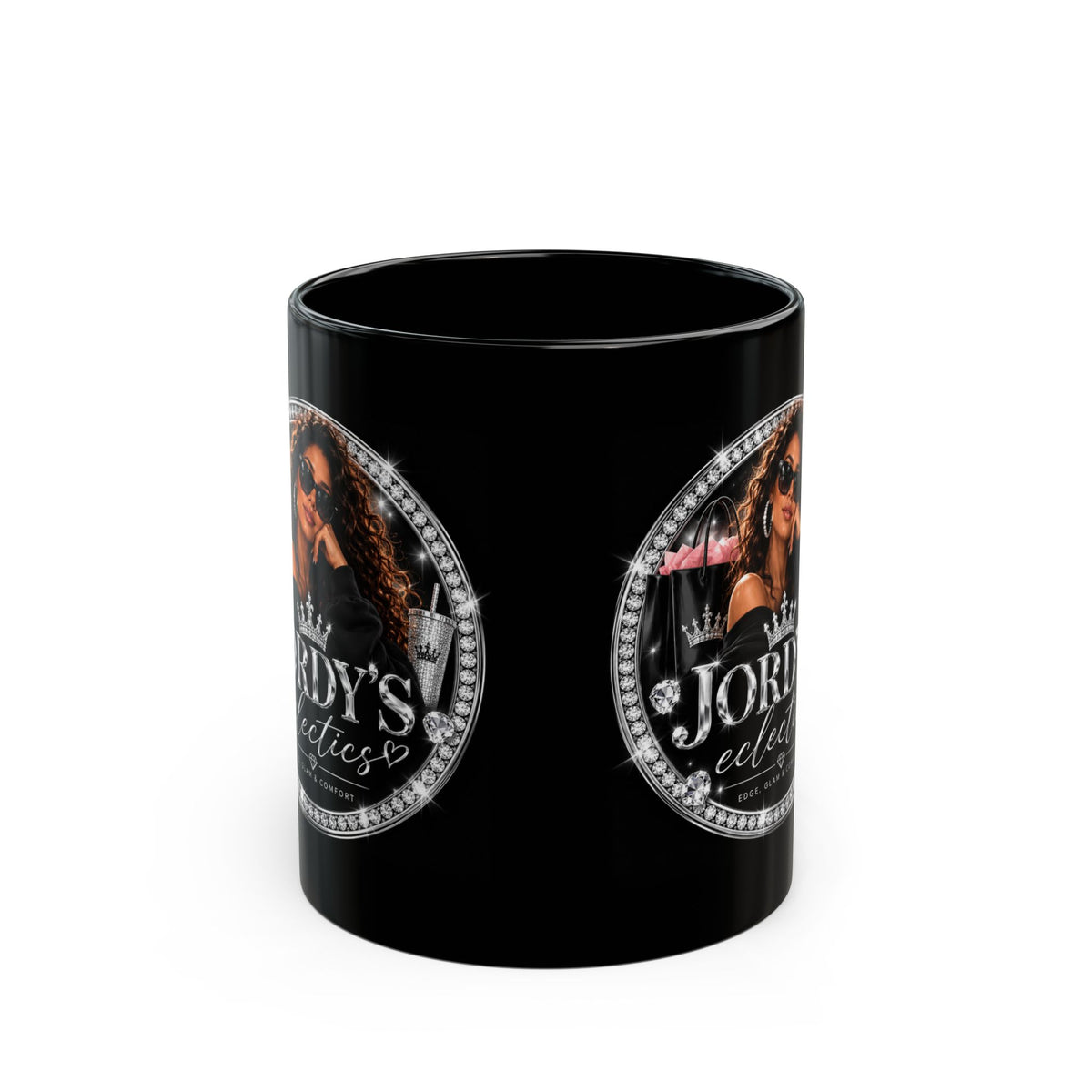 Jordy’s Eclectics Black Coffee Mug – Glam Lady Logo Ceramic Cup (11oz & 15oz)