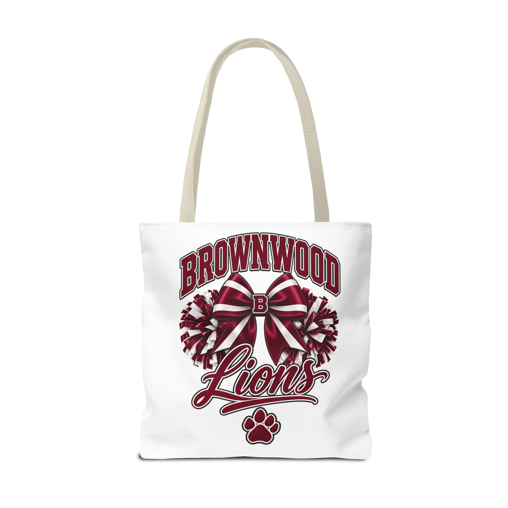 Brownwood Lions Cheer Tote Bag — School Spirit Bow & Pom-Pom Design