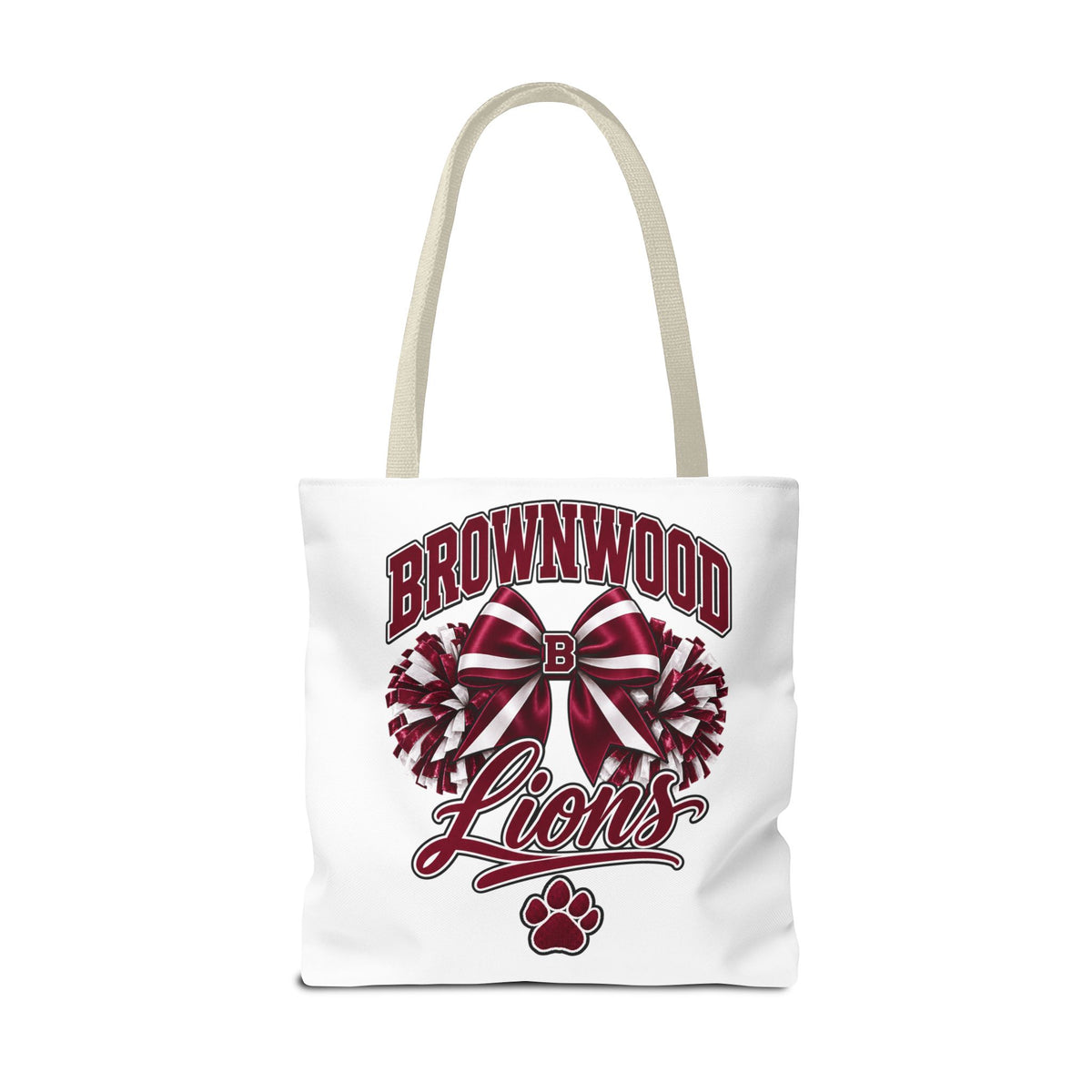 Brownwood Lions Cheer Tote Bag — School Spirit Bow & Pom-Pom Design