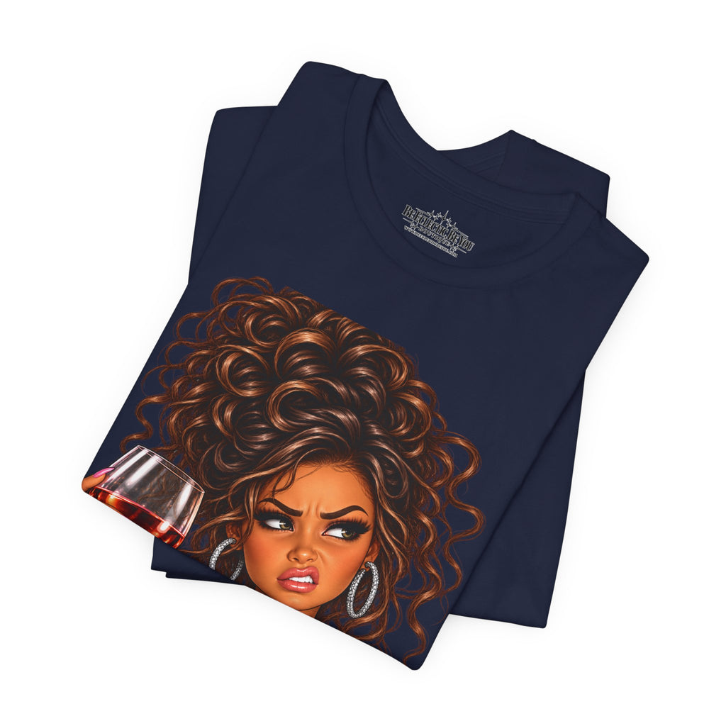 Curly Hair Wine Lover Graphic T-Shirt