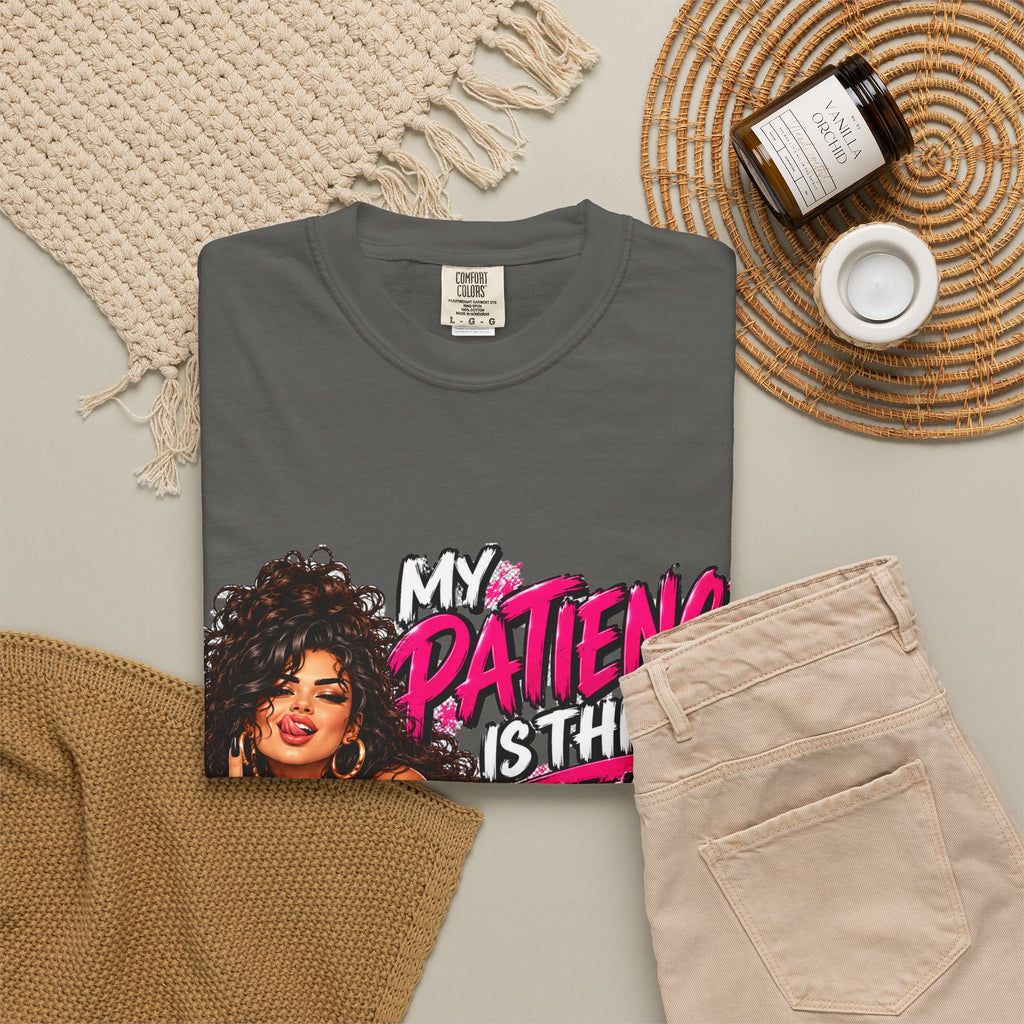 Graphic T-Shirt — "My Patience Is Thin and My Give a F*** Is Broken" Retro Sassy Woman