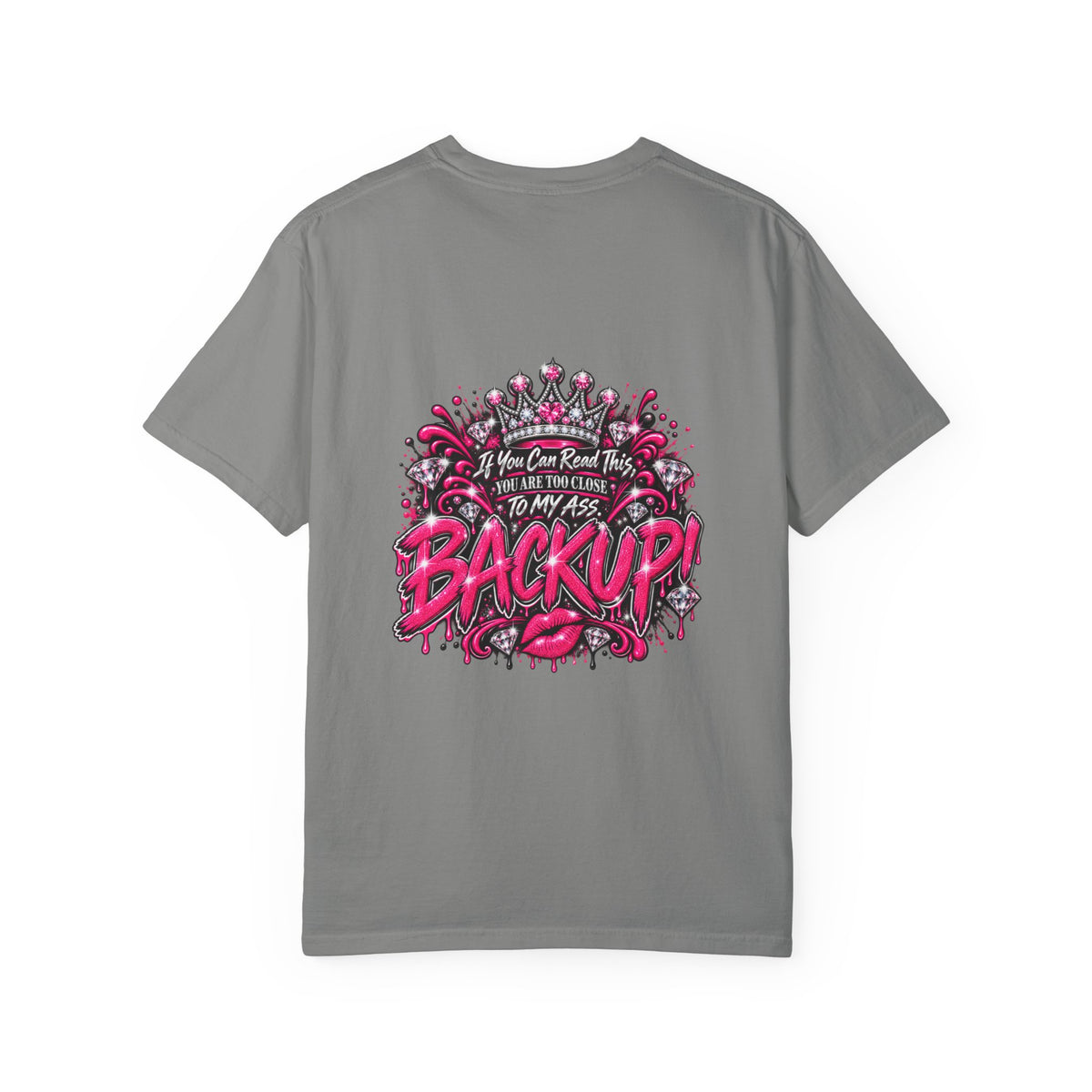 Graphic T-Shirt — Pink Lip Art & 'Backup!' Slogan Tee