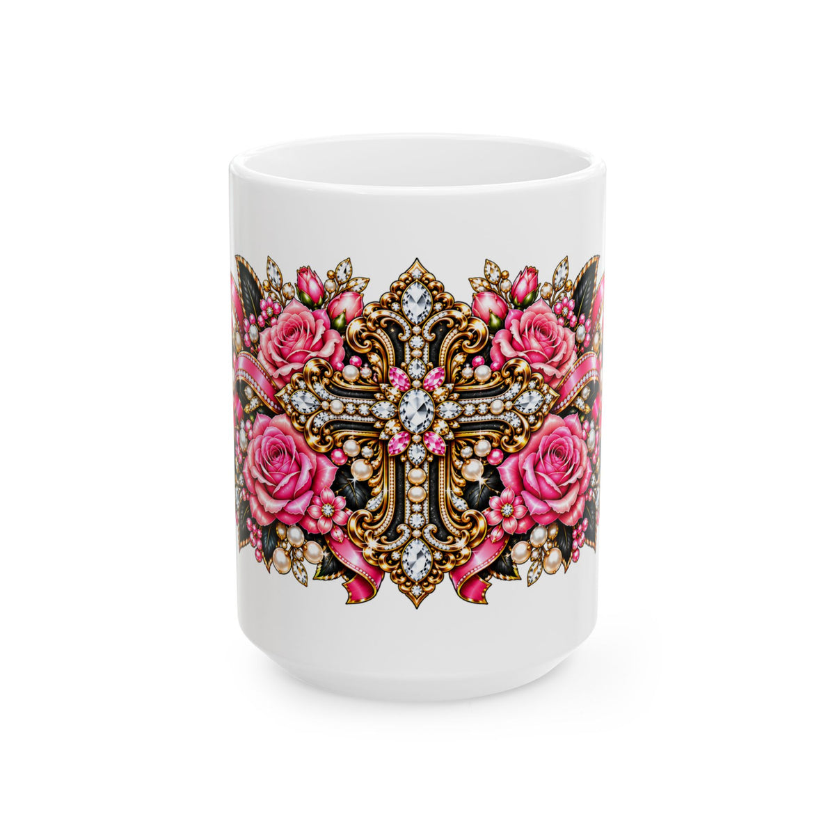 Ornate Rose Cross Ceramic Mug