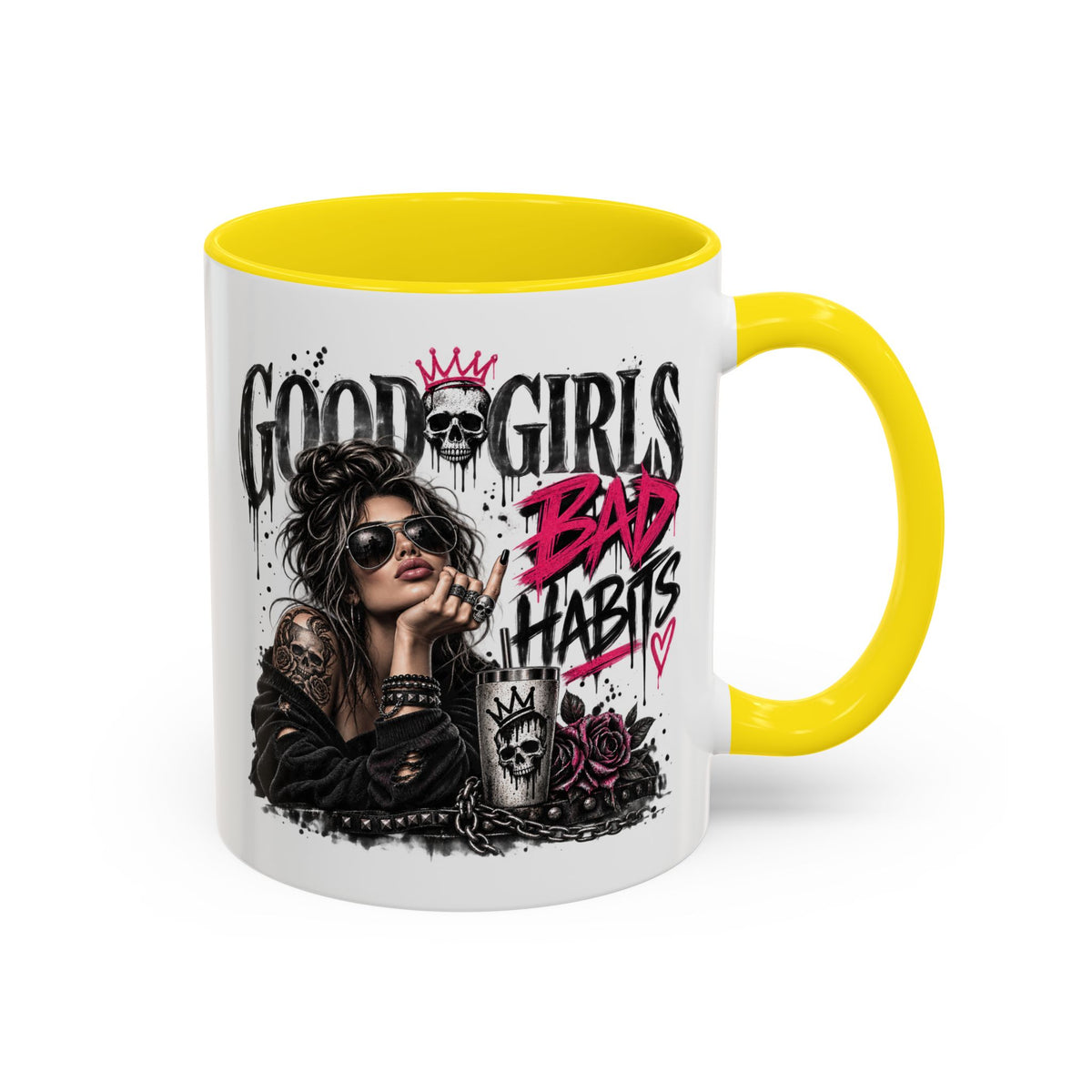 Good Girls, Bad Habits Accent Coffee Mug – Edgy Skull & Crown Design (11/15oz)