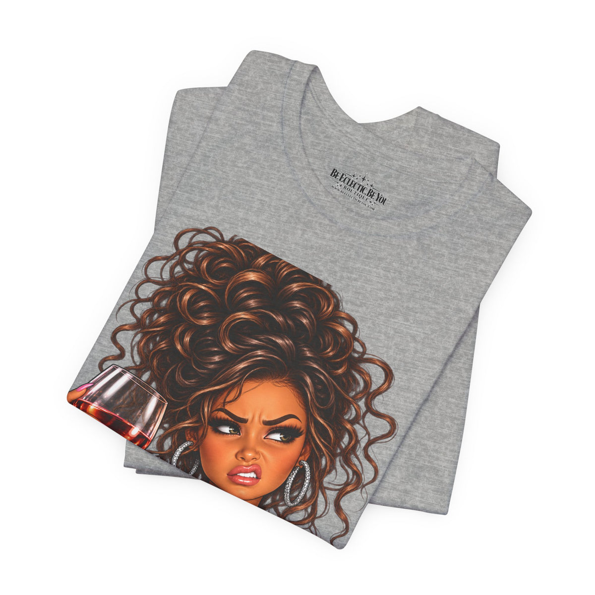 Curly Hair Wine Lover Graphic T-Shirt