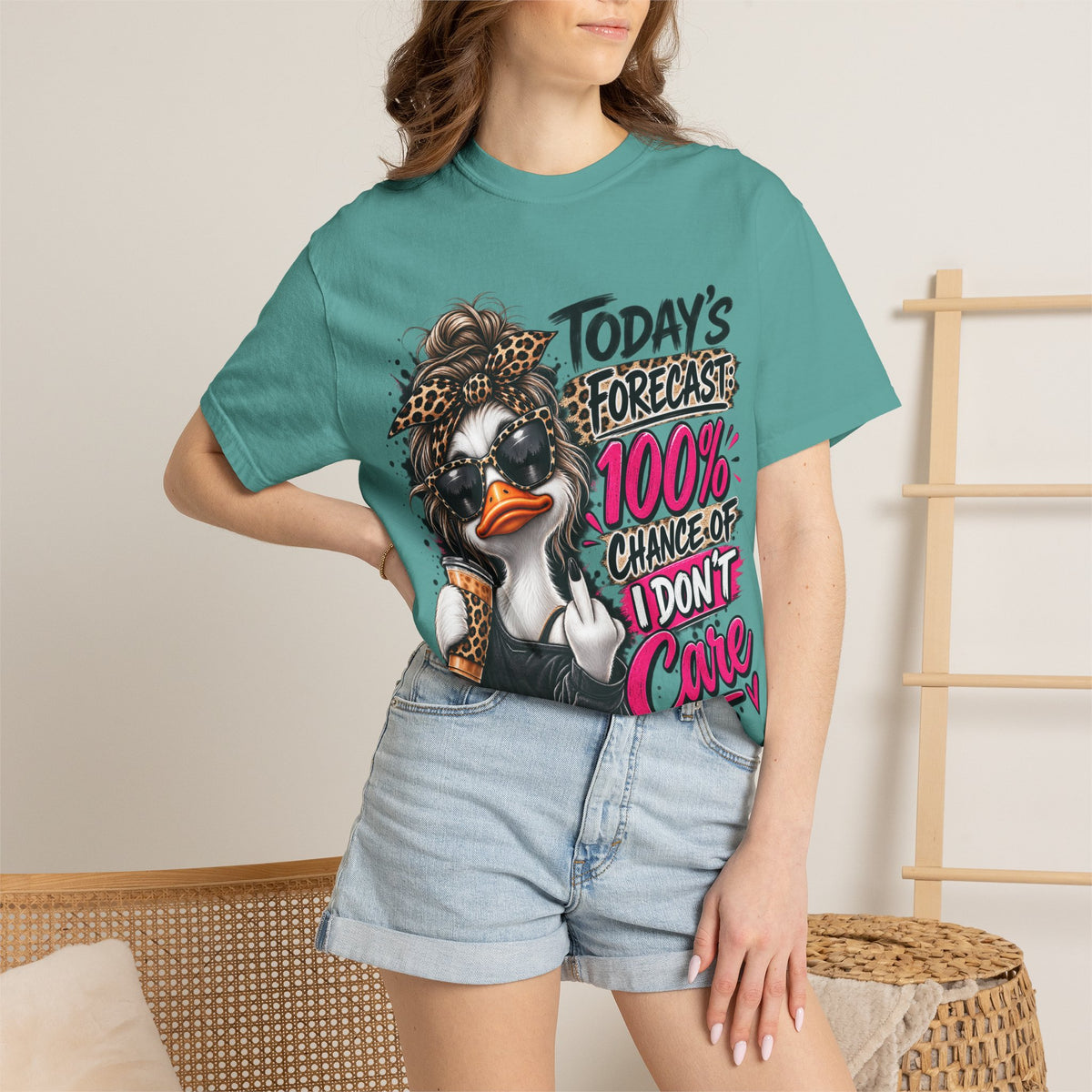 Graphic T-Shirt — "Today's Forecast: 100% Chance I Don't Care" Duck Design