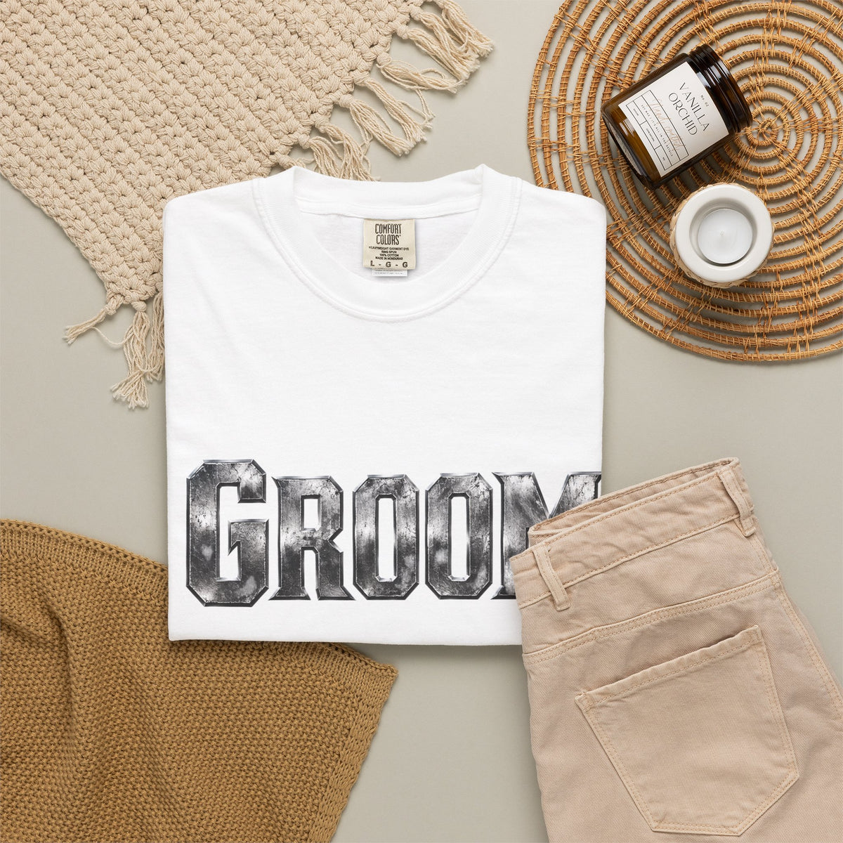 Groom Graphic T-Shirt — Metallic Lettering Wedding Tee for Grooms