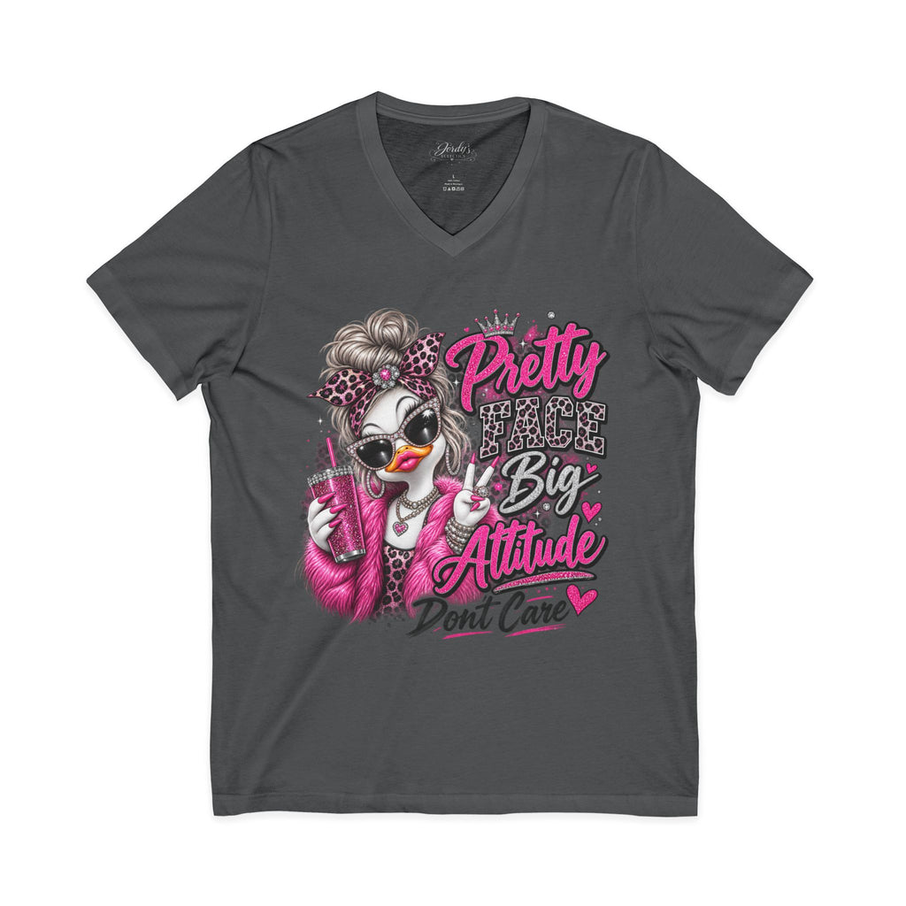 Pretty Duck Graphic V-Neck Tee — "Pretty Bigger Attitude Don’t Care"