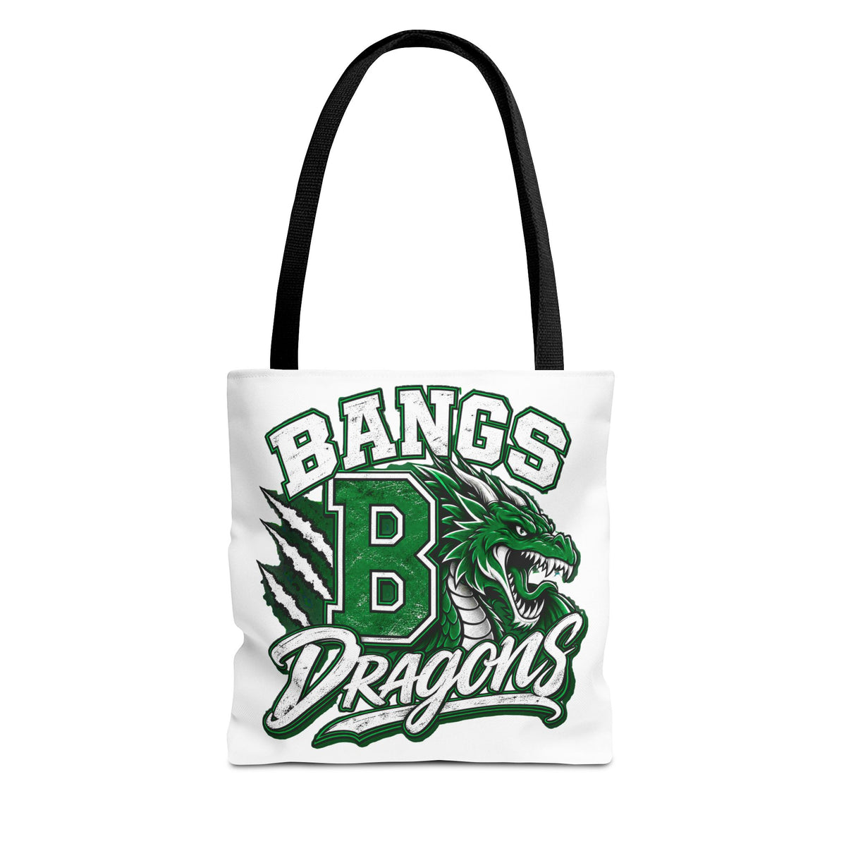 Bangs Dragons Tote Bag — Green Mascot Dragon School Spirit Tote