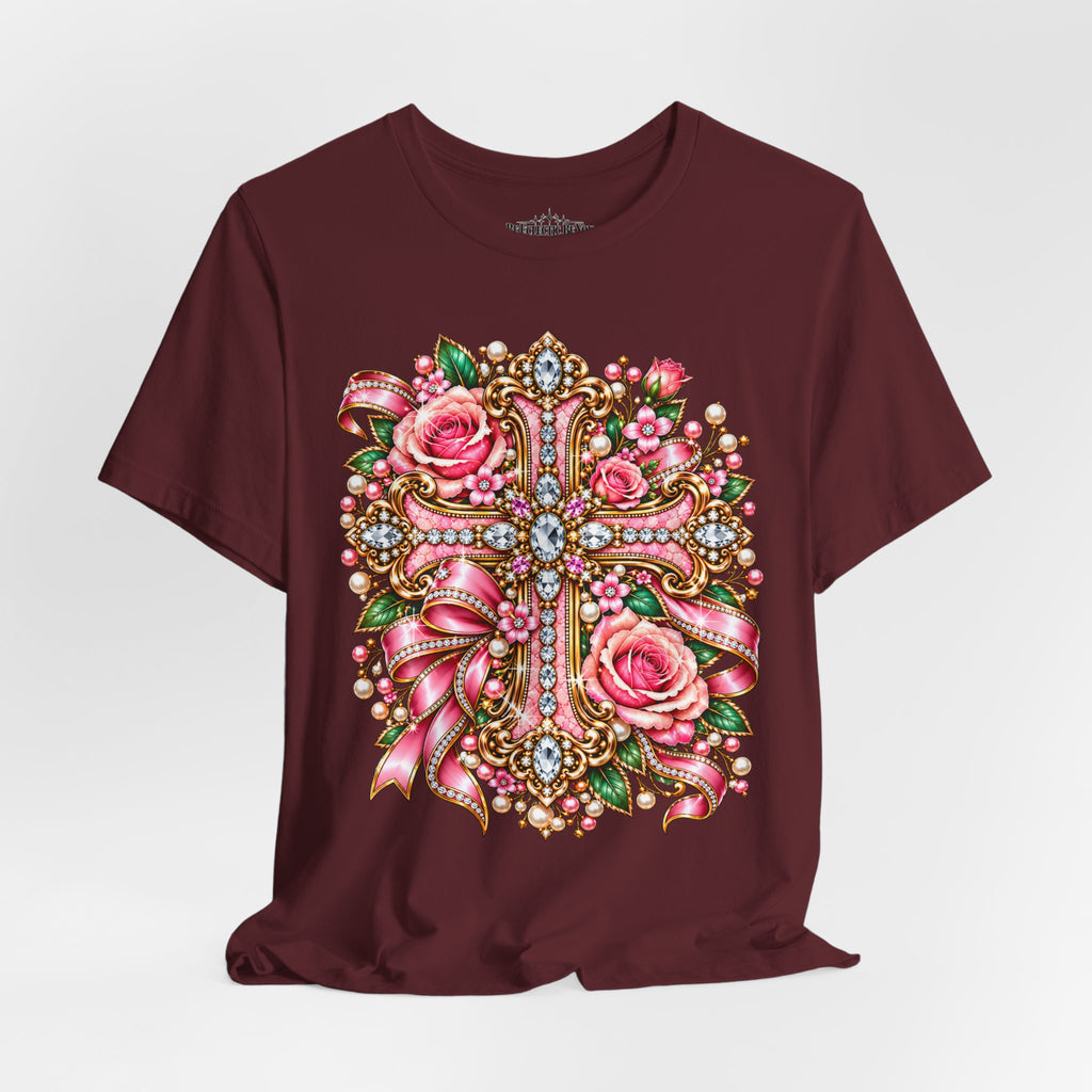 Ornate Floral Cross Rose Tee