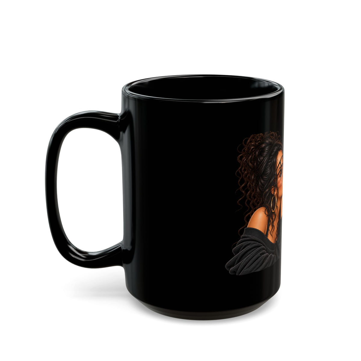 Black Ceramic Mug — "Me Trying to Find Out What I Saw in Him" Graphic Coffee Cup