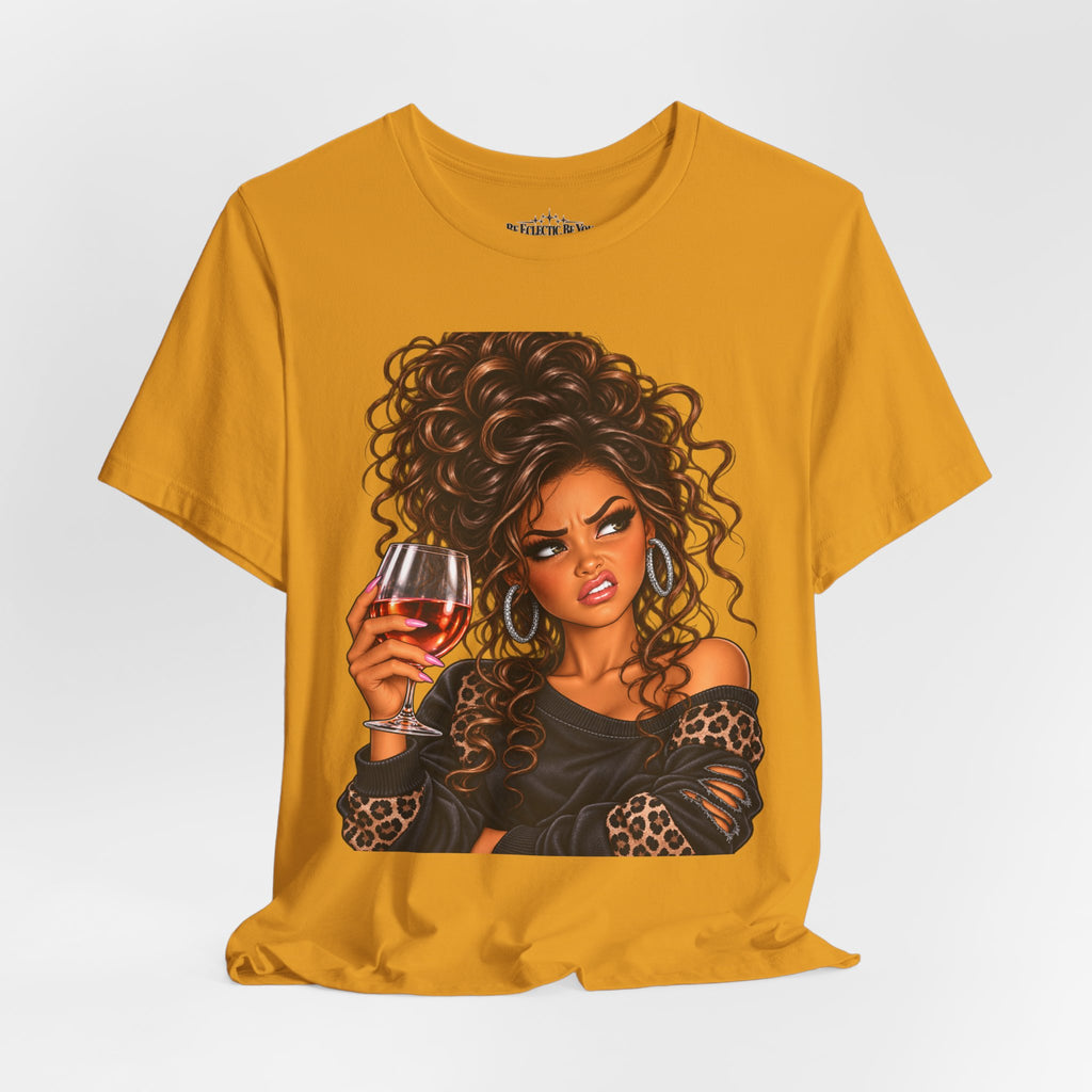 Curly Hair Wine Lover Graphic T-Shirt