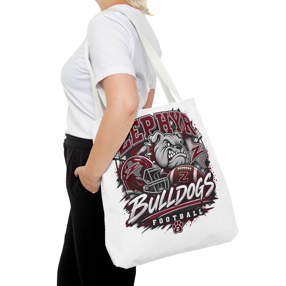 Bulldogs Football Tote Bag — Zephyr Mascot Collegiate Game Day Tote