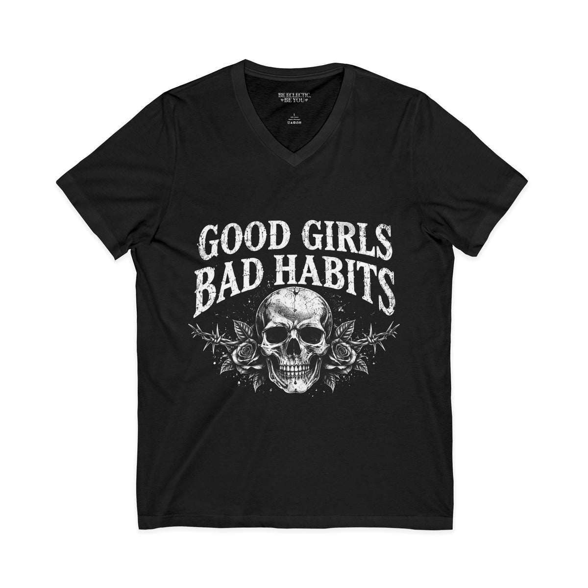 Good Girls Bad Habits Skull V-Neck Tee