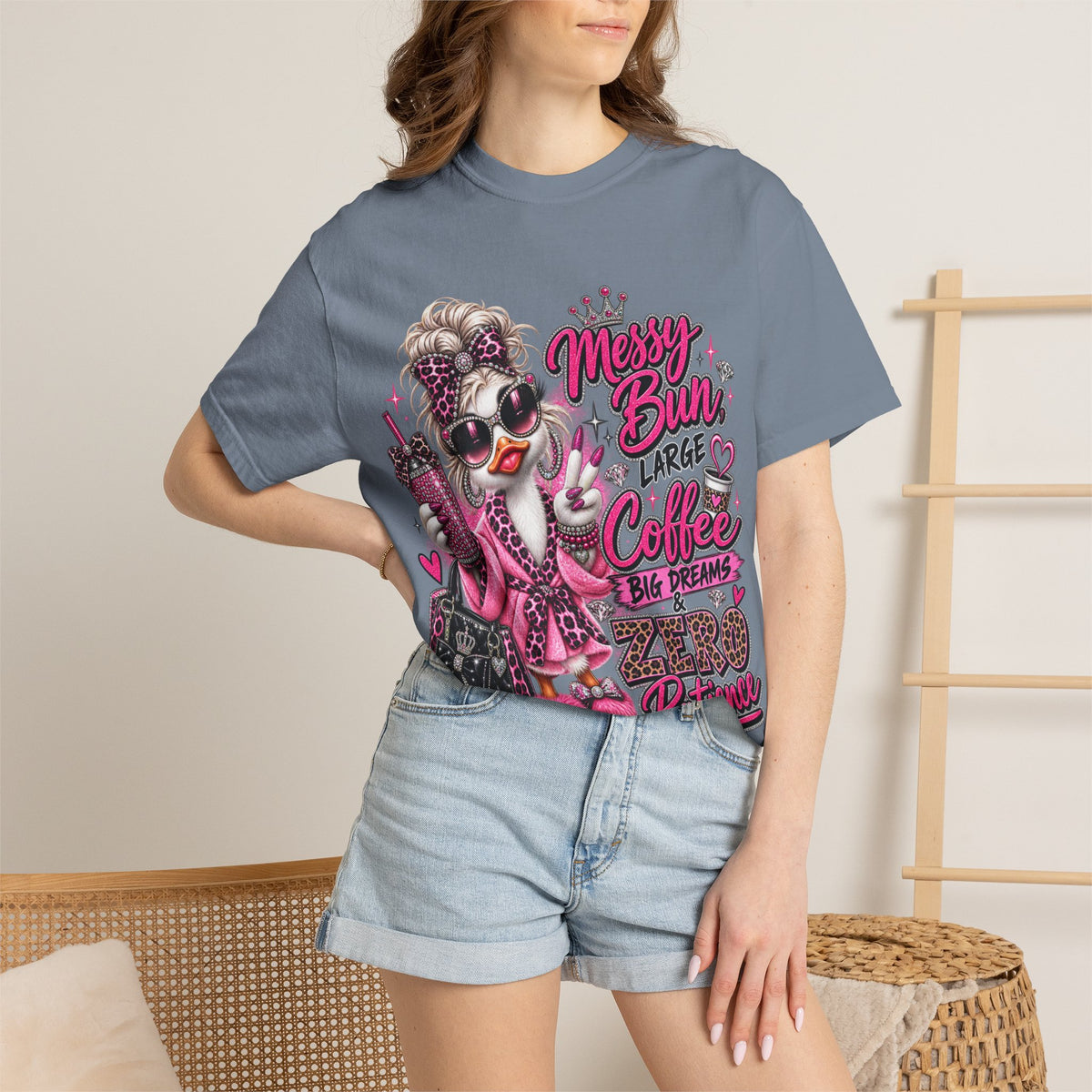 Messy Bun, Big Coffee, Zero Patience T-Shirt — Funny Graphic Tee for Moms & Busy Women