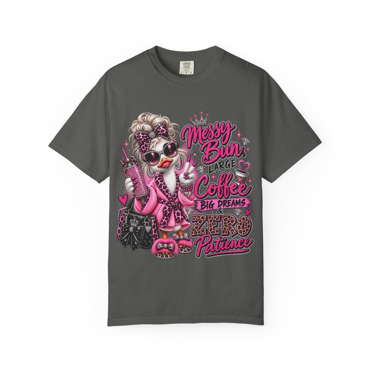 Messy Bun, Big Coffee, Zero Patience T-Shirt — Funny Graphic Tee for Moms & Busy Women