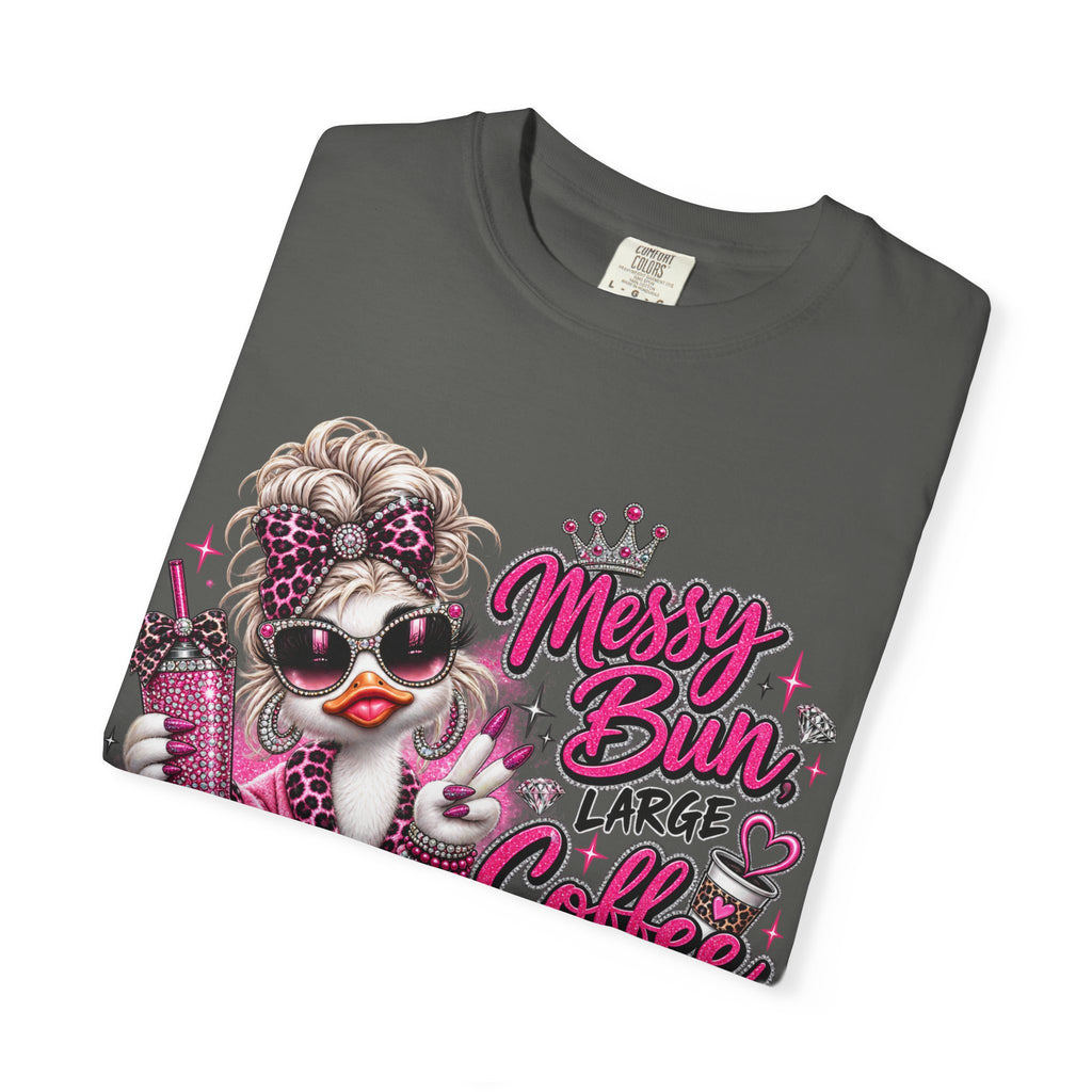 Messy Bun, Big Coffee, Zero Patience T-Shirt — Funny Graphic Tee for Moms & Busy Women
