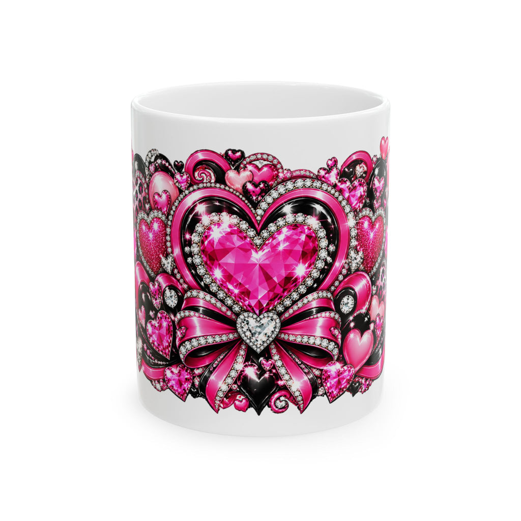 Pink Rhinestone Heart Love Ceramic Mug