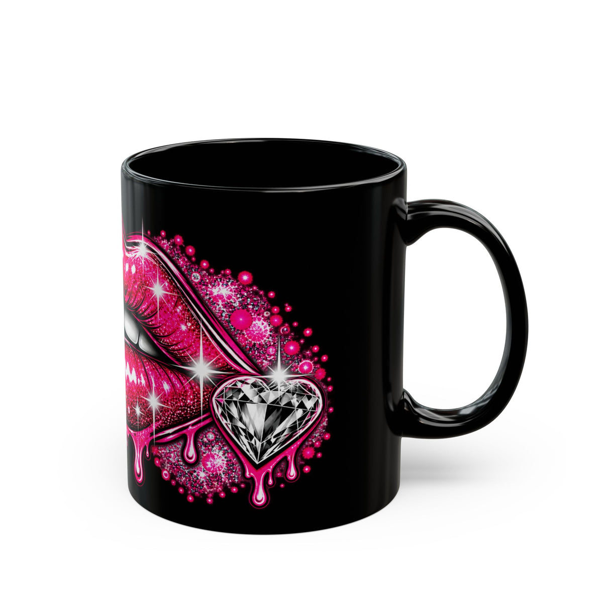 Pink Dripping Lips Diamond Mug – Glamorous Sparkle Coffee Cup (11oz/15oz)