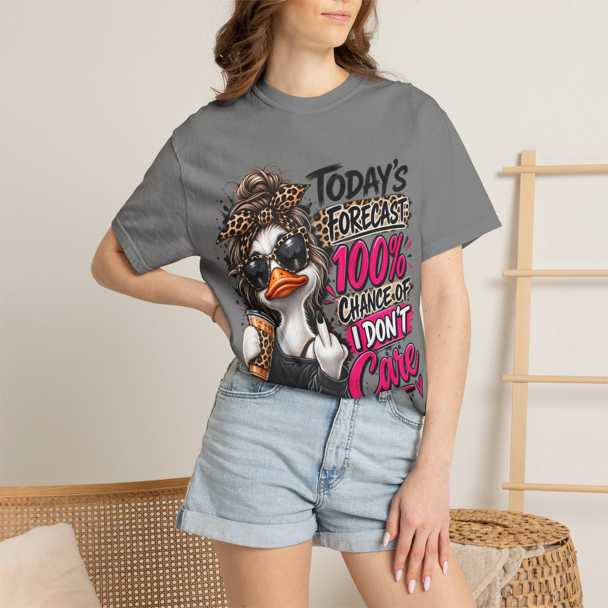 Graphic T-Shirt — "Today's Forecast: 100% Chance I Don't Care" Duck Design