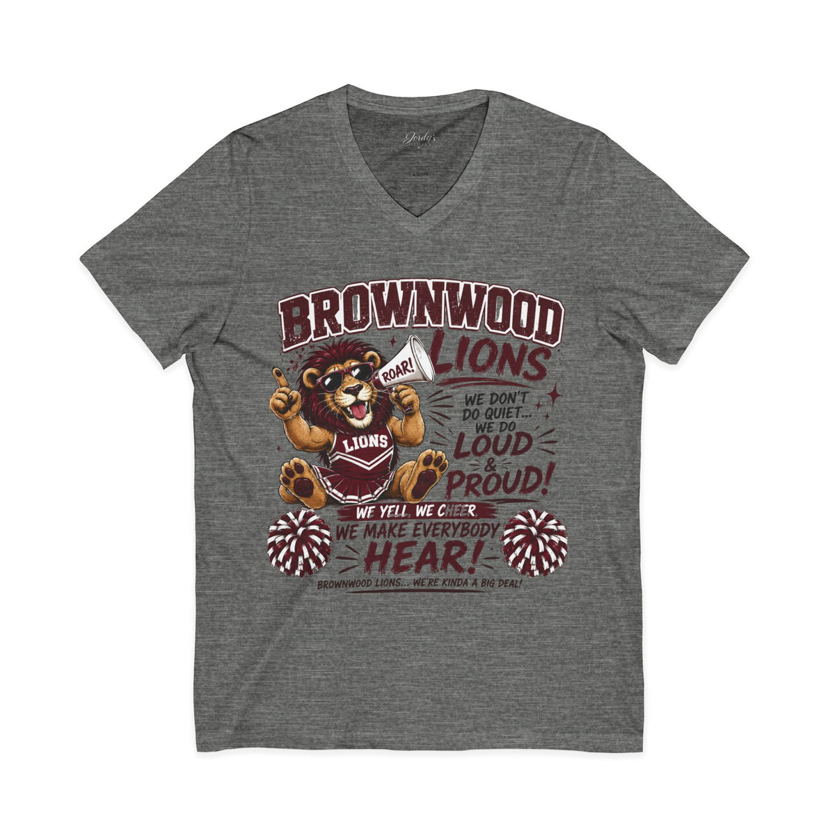 Brownwood Lions Cheer V-Neck T-Shirt — Loud Proud School Spirit Tee