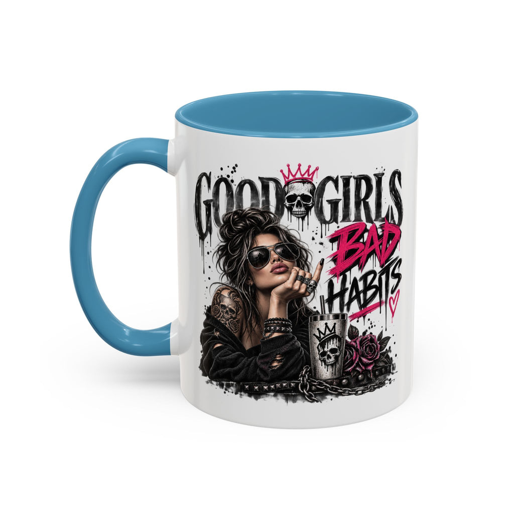 Good Girls, Bad Habits Accent Coffee Mug – Edgy Skull & Crown Design (11/15oz)