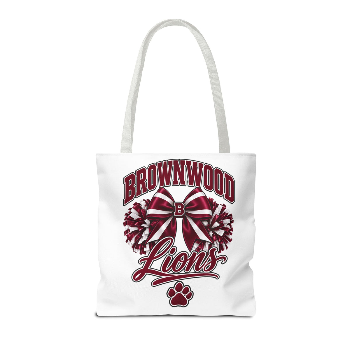 Brownwood Lions Cheer Tote Bag — School Spirit Bow & Pom-Pom Design