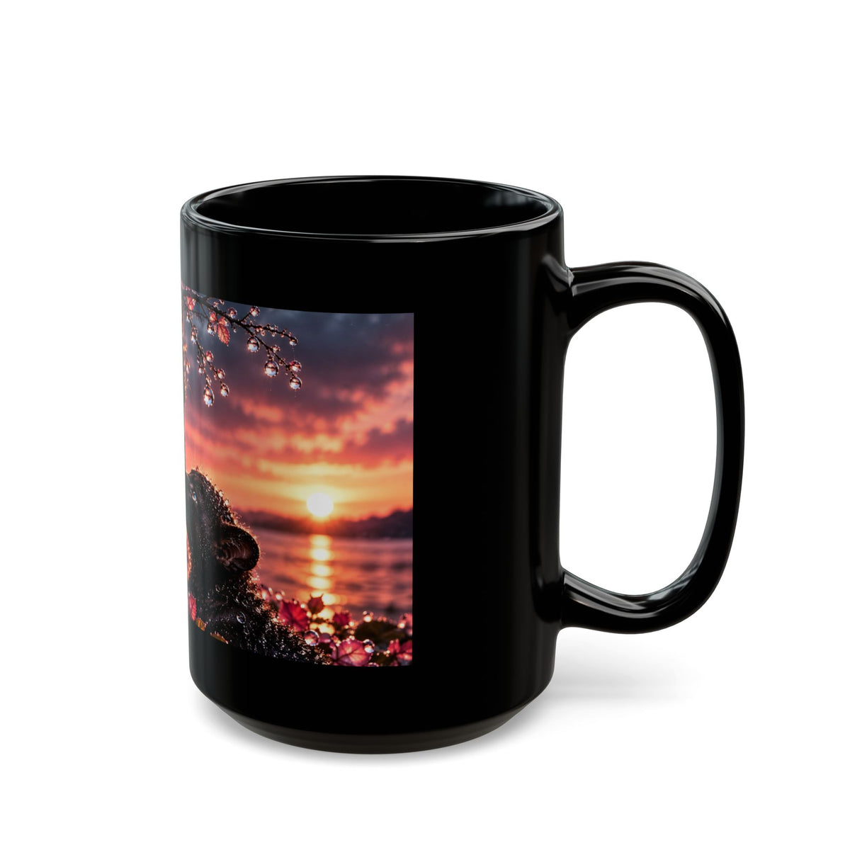 Black Panther & Cub Sunset Mug — 11oz/15oz Black Ceramic Coffee Cup