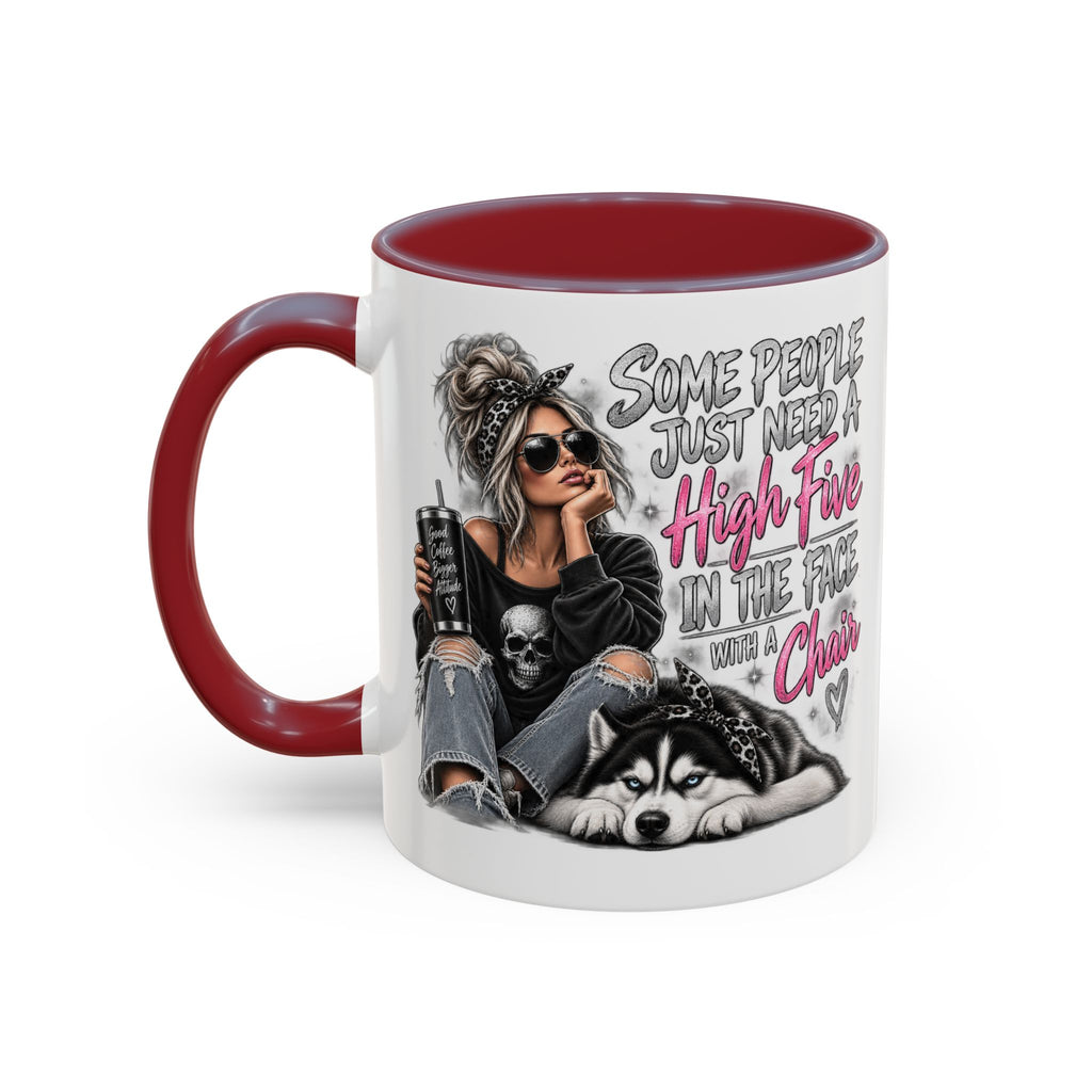 Some People Just Need a High Five Mug – Funny Husky Dog & Sassy Woman Accent Coffee Mug