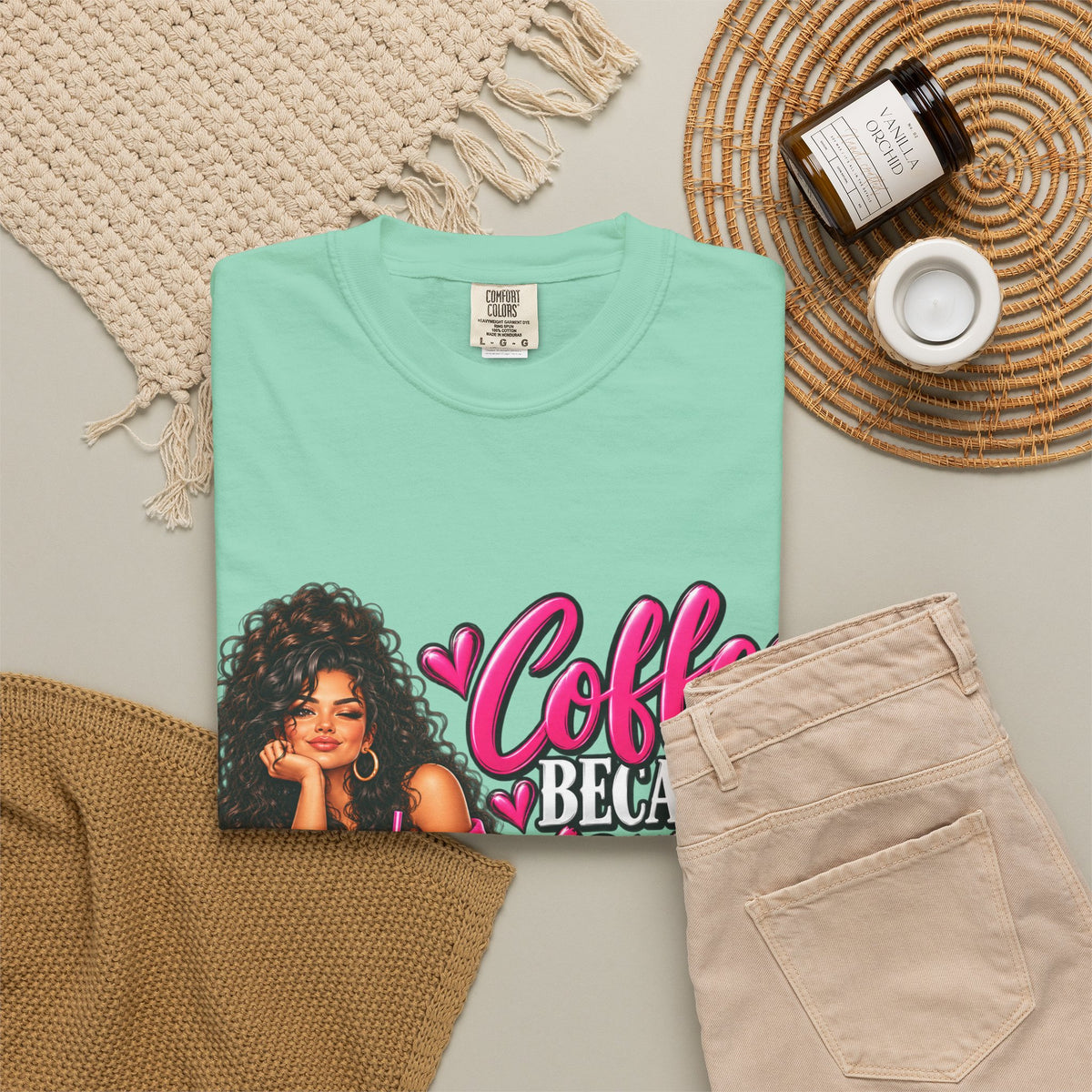 T-Shirt — "Coffee Because Adulting Is Hard" Graphic Tee (Cute Girl Illustration)