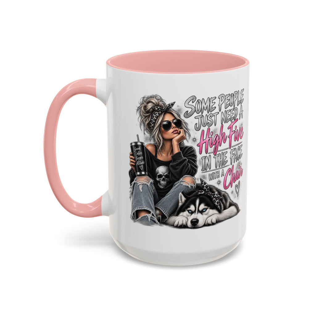 Some People Just Need a High Five Mug – Funny Husky Dog & Sassy Woman Accent Coffee Mug