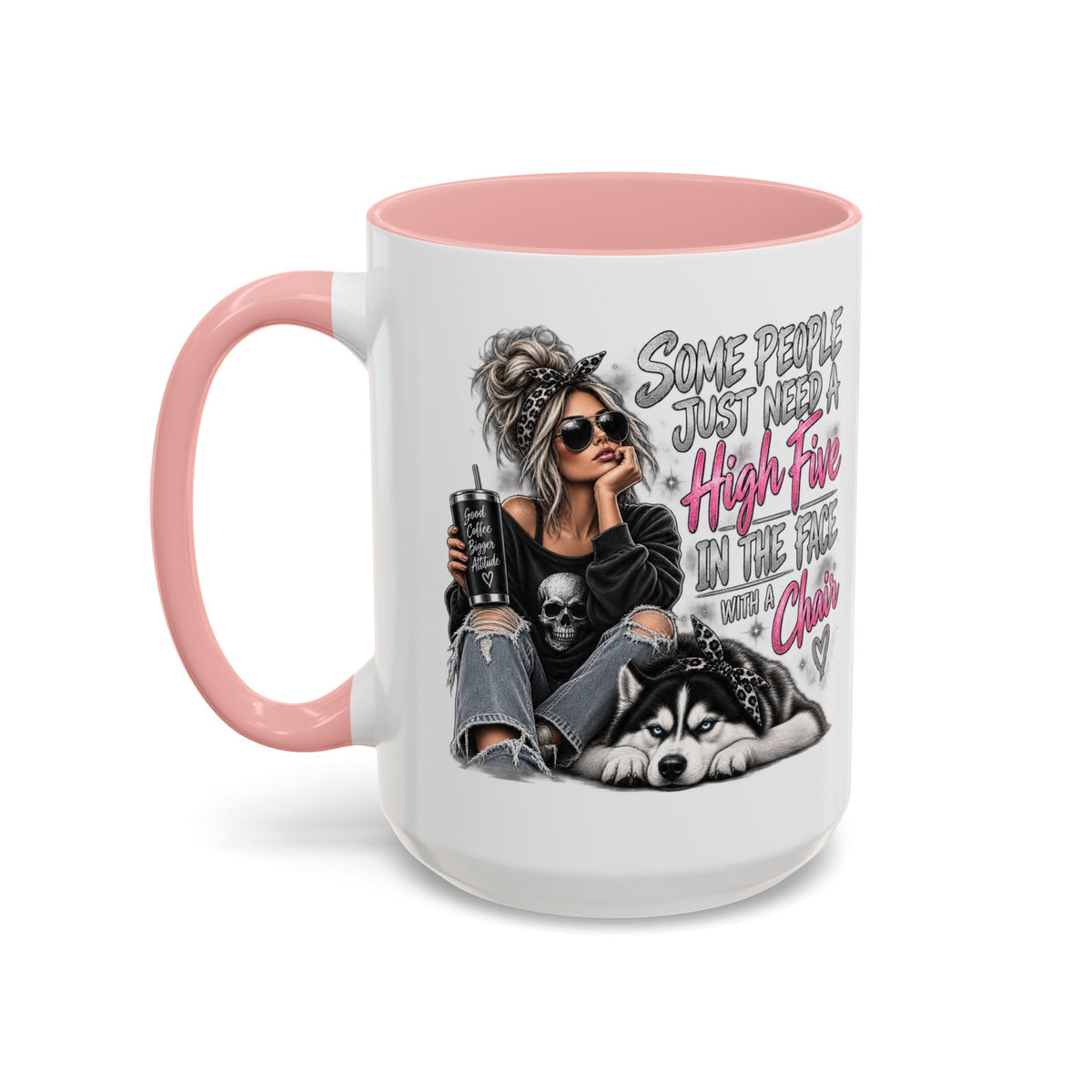 Some People Just Need a High Five Mug – Funny Husky Dog & Sassy Woman Accent Coffee Mug