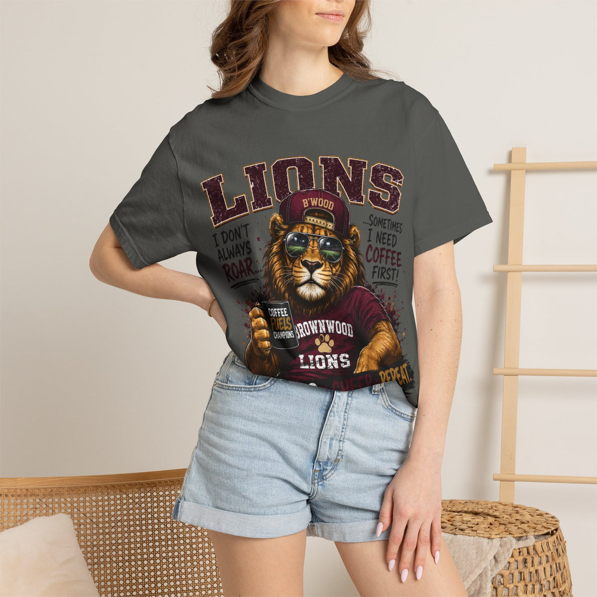 Lions Coffee Club T-Shirt — 'Eat. Sleep. Coffee. Repeat.' Graphic Tee