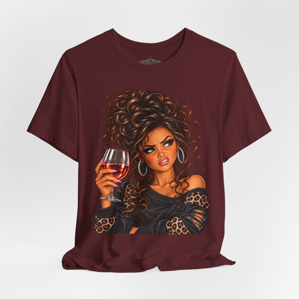 Curly Hair Wine Lover Graphic T-Shirt