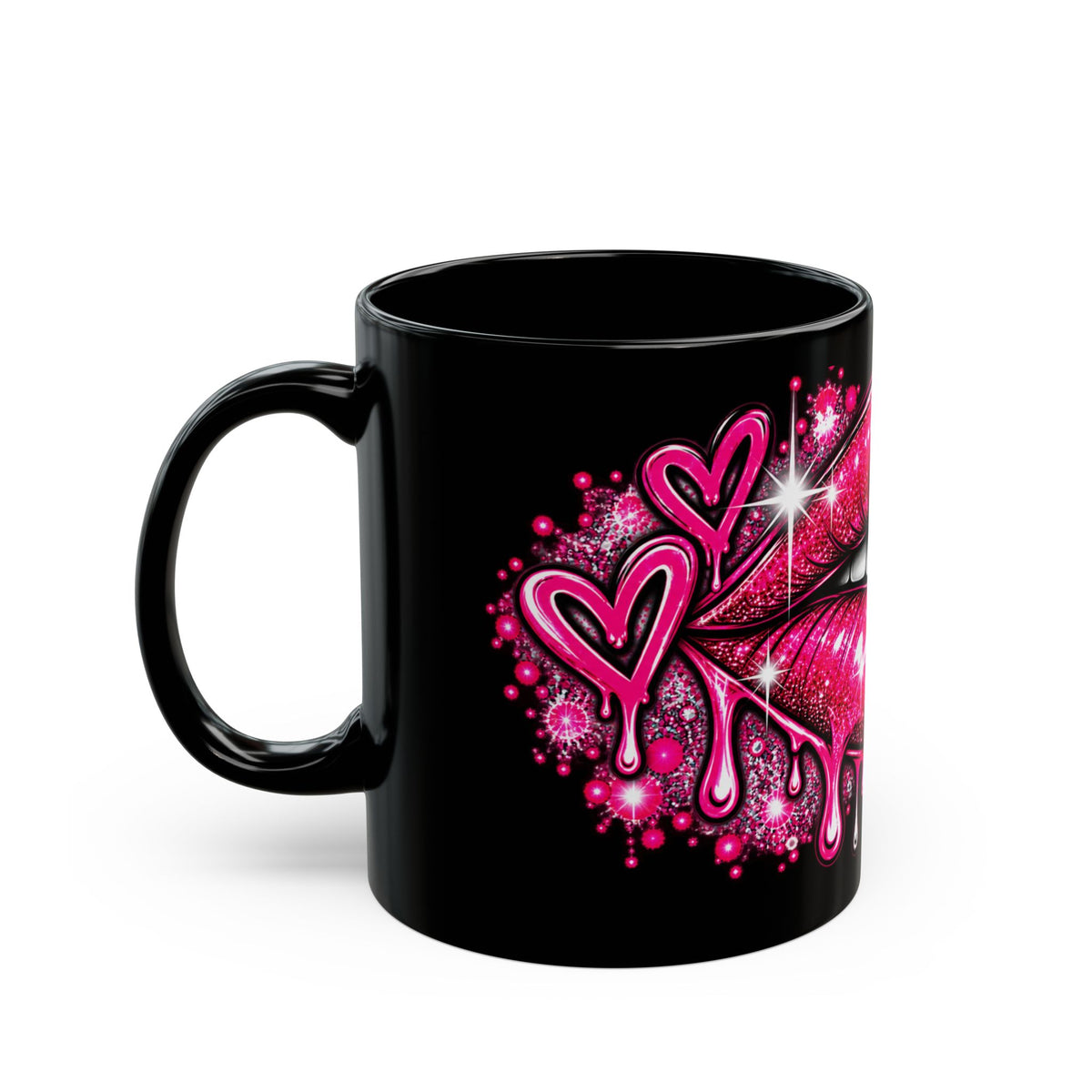 Pink Dripping Lips Diamond Mug – Glamorous Sparkle Coffee Cup (11oz/15oz)