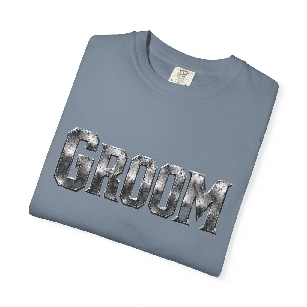 Groom Graphic T-Shirt — Metallic Lettering Wedding Tee for Grooms
