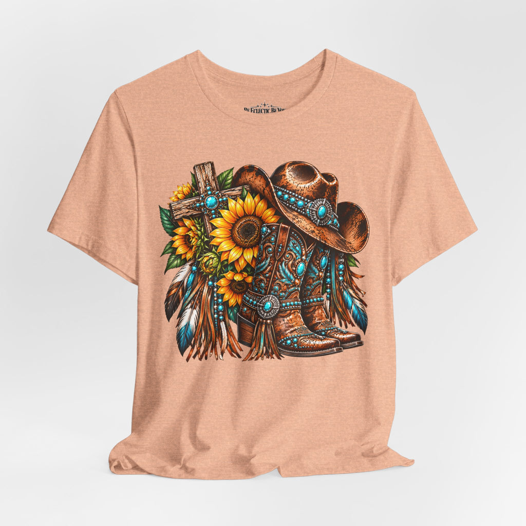 Western Cowboy Boots & Sunflowers Graphic Tee