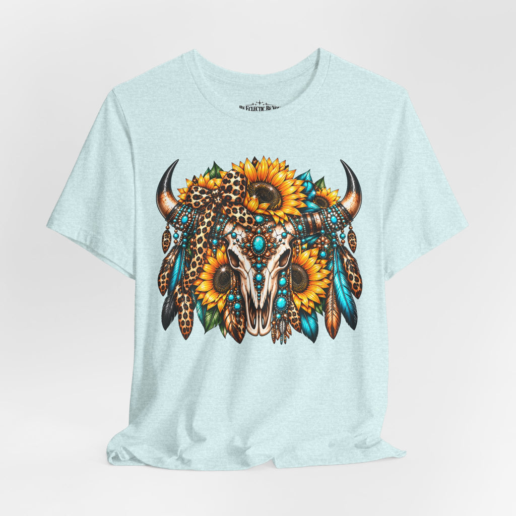 Boho Buffalo Skull Sunflower T-Shirt