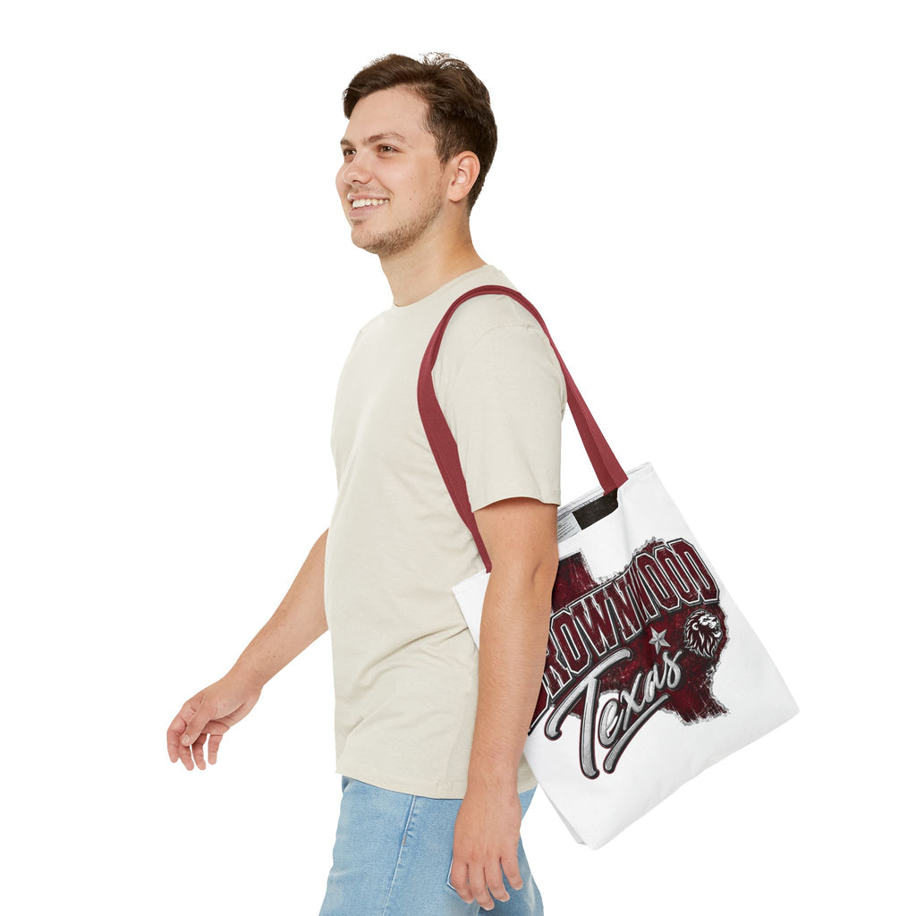 Brownwood Texas Tote Bag — Vintage State Outline & Lion Graphic
