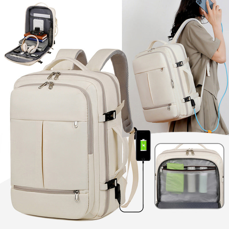 Large capacity backpack for women and men in black, green, grey, pink, and white