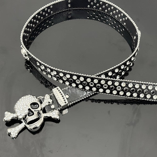 Skull Punk Belt with Rhinestones