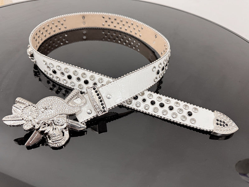 Skull Punk Belt with Rhinestones