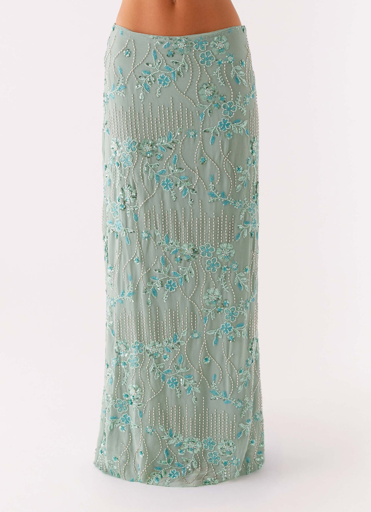 Embroidered Sequin Long Skirt