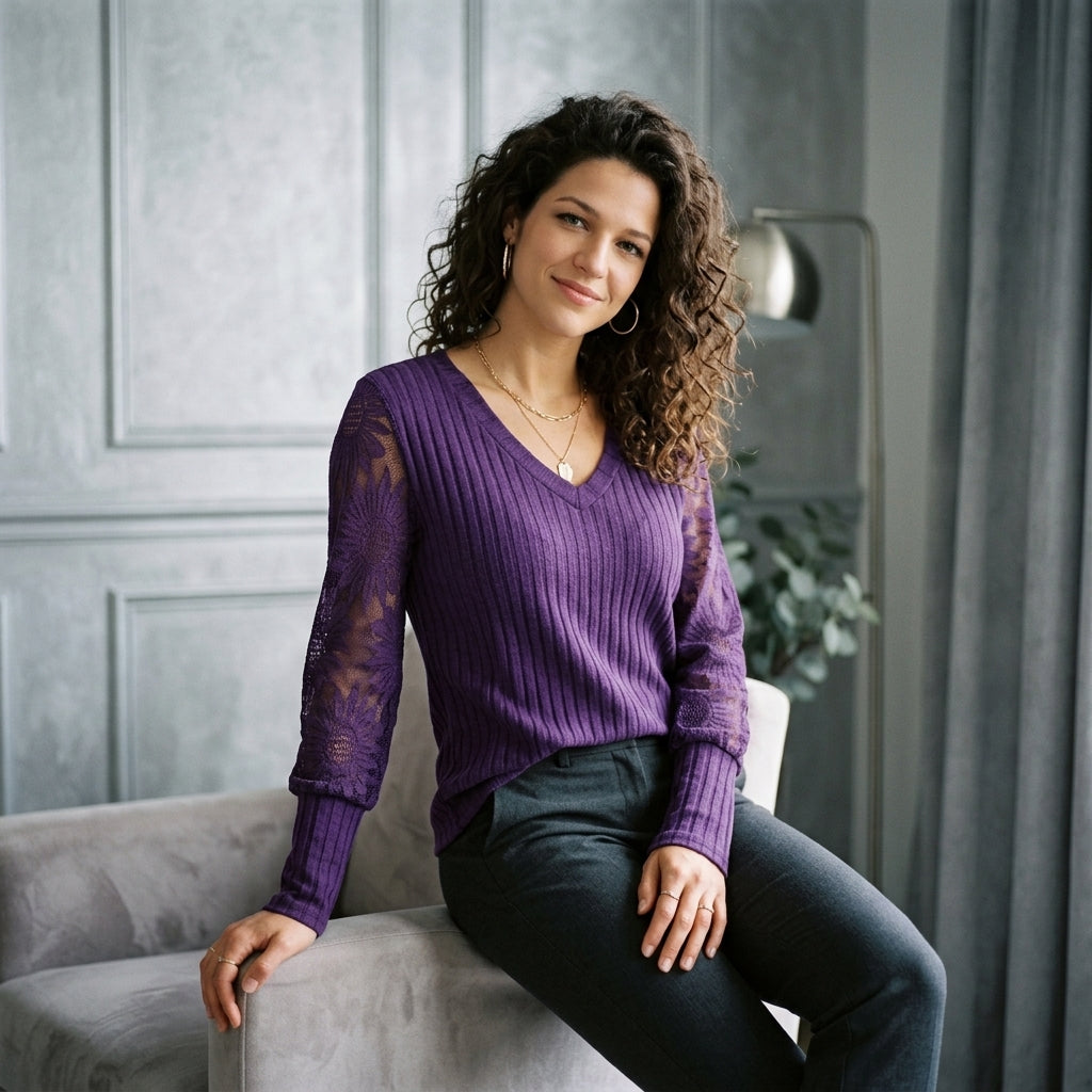 Lace-Panel Knit Top