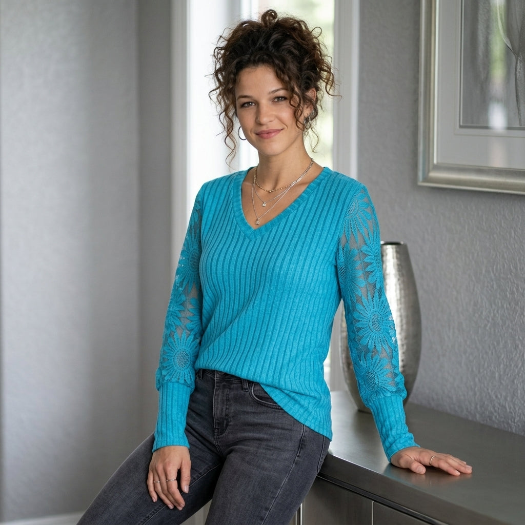 Lace-Panel Knit Top